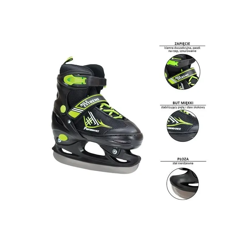 NH7104 A BLACK/GREEN SIZE S HOCKEY ICESKATES NILS EXTREME