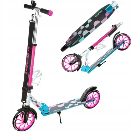 Foldable scooter Raven Galaxia Blue/Pink 200mm with bell, bottle holder and LED core