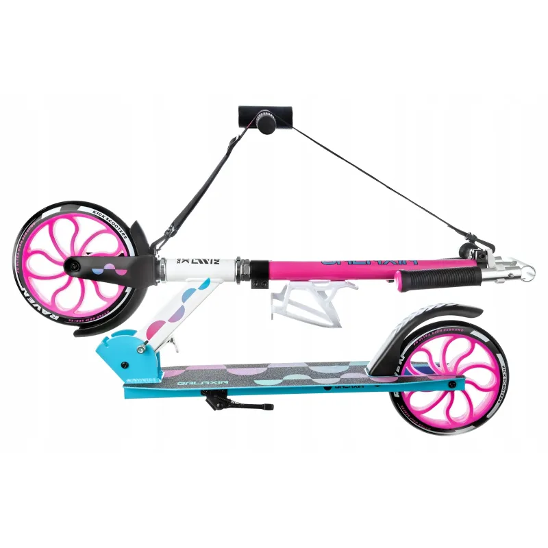 Foldable scooter Raven Galaxia Blue/Pink 200mm with bell, bottle holder and LED core Foldable scooter Raven Galaxia Blue/Pink 200mm with bell, bottle holder and LED core
