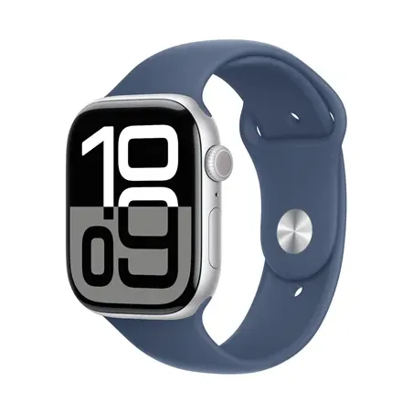 Apple Watch Series 10 GPS 46mm Silver Aluminium Case with Denim Sport Band - M/L