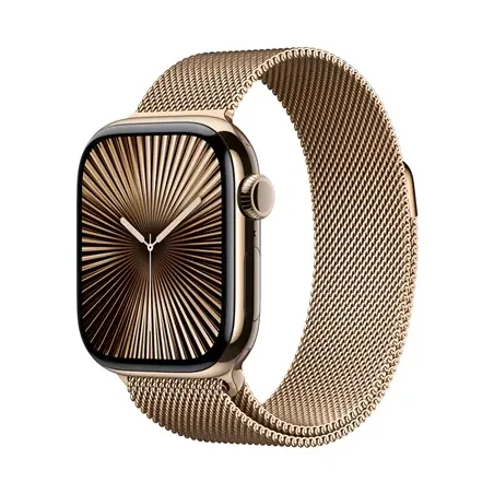 Apple Watch Series 10 GPS + Cellular 42mm Gold Titanium Case with Gold Milanese Loop