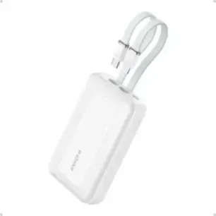 Anker Power Bank (10K,30W, Built-In USB-C+Lightning Cable), White Anker