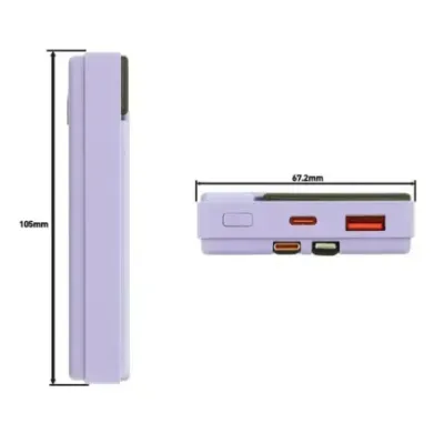 Tellur Power Bank 10000mAh, USB-C + Lightning cables built-in  purple