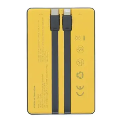 Tellur Power Bank 10000mAh, USB-C + Lightning cables built-in  yellow