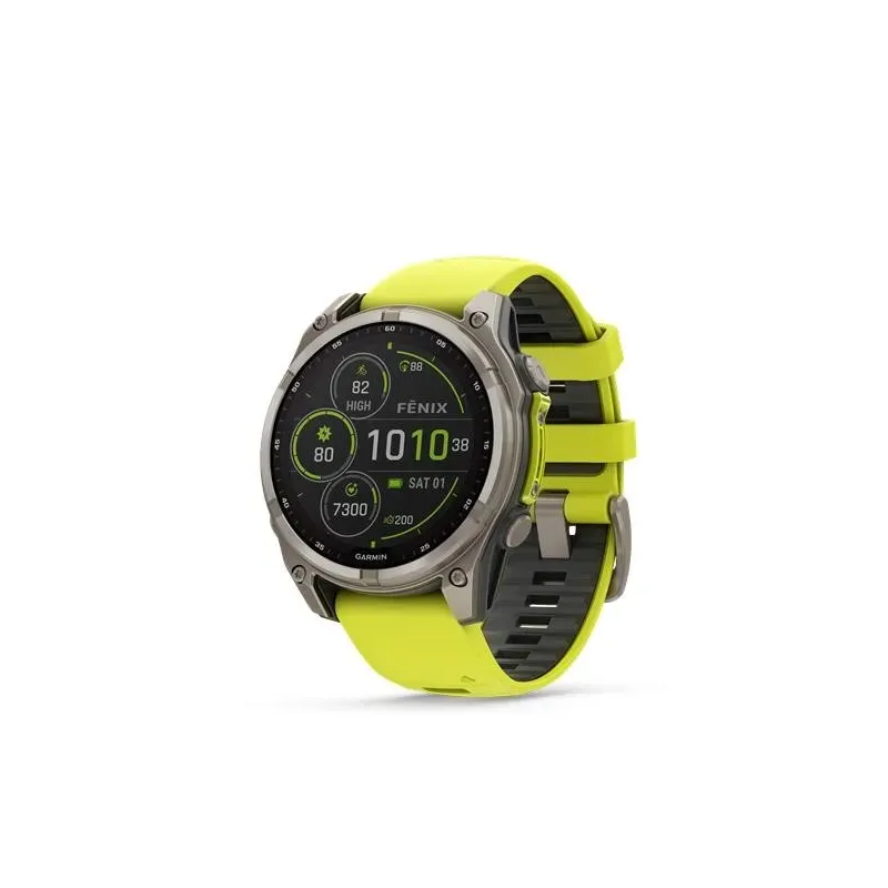 Garmin fēnix 8 Solar Sapphire watch, 47 mm, Titanium with silicone band in banana yellow / graphite