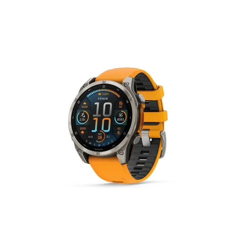 Garmin Fenix 8 AMOLED Sapphire watch, 47 mm, Titanium with Spark orange/graphite silicone band