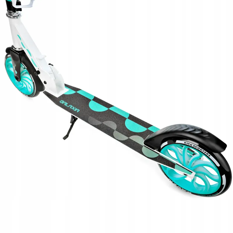 LED Scooter Raven Galaxia White/Mint 200mm with bell, bottle holder