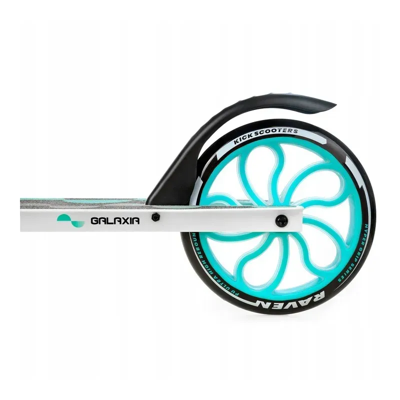 LED Scooter Raven Galaxia White/Mint 200mm with bell, bottle holder