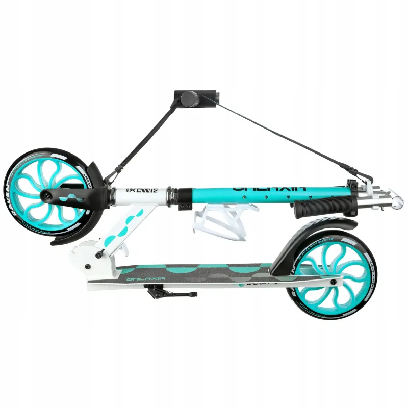 LED Scooter Raven Galaxia White/Mint 200mm with bell, bottle holder