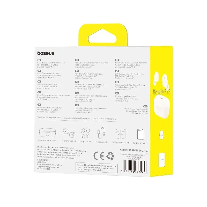 Baseus Bowie E18 Headset True Wireless Stereo (TWS) In-ear Calls/Music USB Type-C Bluetooth White