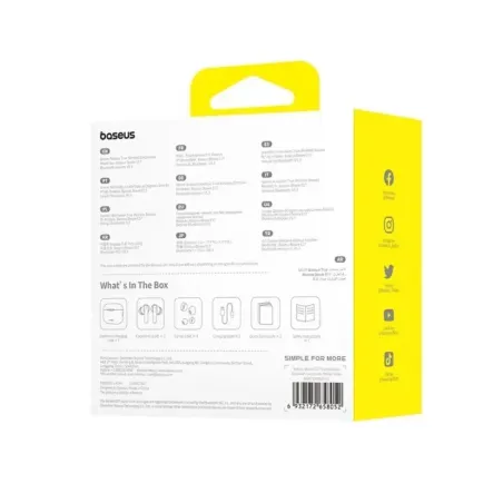 Baseus Bowie E17 Headset True Wireless Stereo (TWS) In-ear Calls/Music USB Type-C Bluetooth White