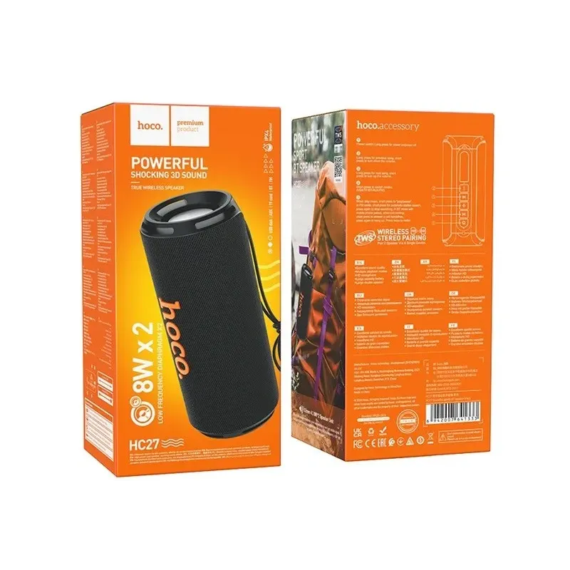 HOCO HC27 Soundful Portable speaker Blutooth/ FM/ TF card/ USB memory stick/ AUX 2 x 8 W Black