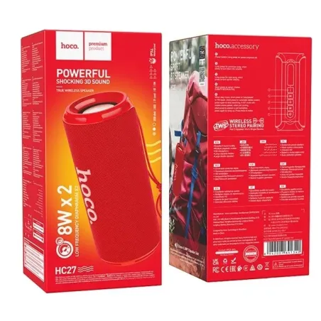 HOCO HC27 Soundful Portable speaker Blutooth/ FM/ TF card/ USB memory stick/ AUX 2 x 8 W Red
