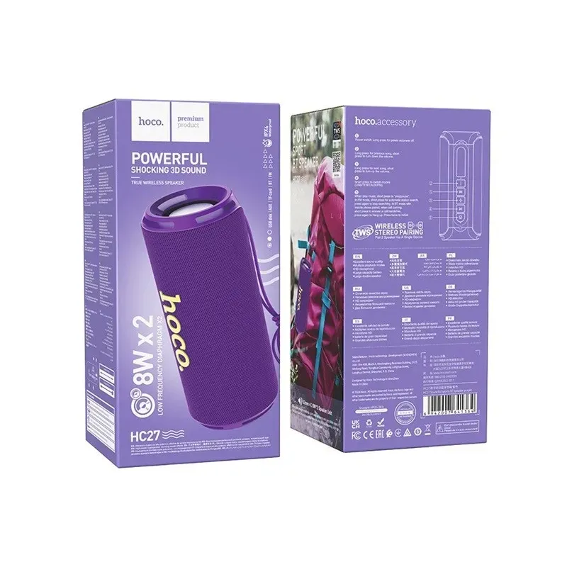 HOCO HC27 Soundful Portable speaker Blutooth/ FM/ TF card/ USB memory stick/ AUX 2 x 8 W Purple