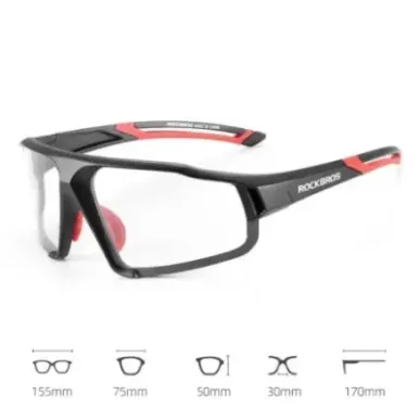 Rockbros SP216BK UV400 photochromic cycling glasses, black and red