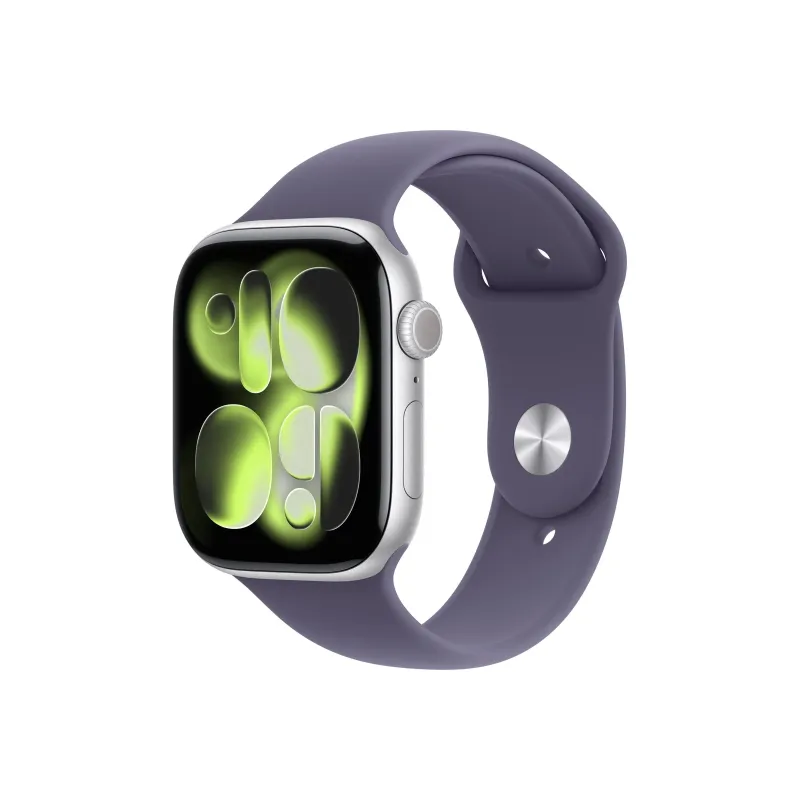 Apple Watch Series 11u00a0GPS + Cellular 46mm Silver Aluminium Case with Purple Fog Sport Band - S/M