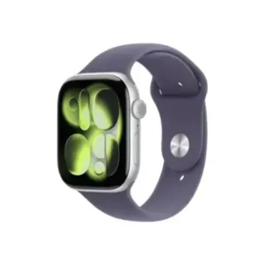 Apple Watch Series 11u00a0GPS + Cellular 46mm Silver Aluminium Case with Purple Fog Sport Band - S/M